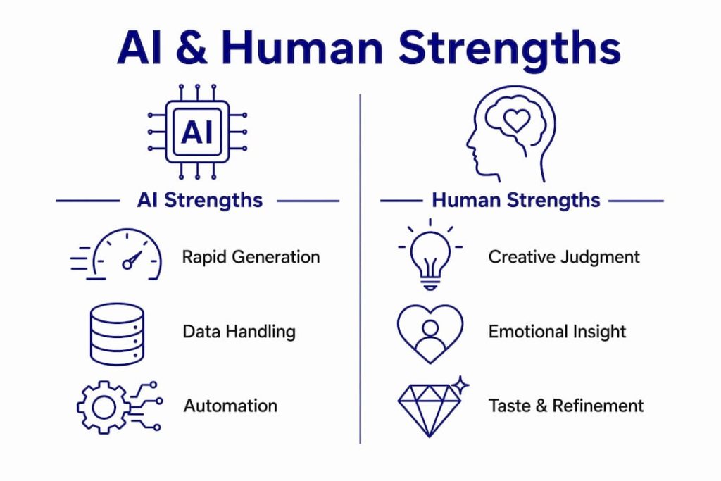 Infographic comparing AI and human game design tasks